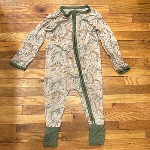 Little Snuggles Bamboo Zipper Pajamas in Green Dino Print 9-12M